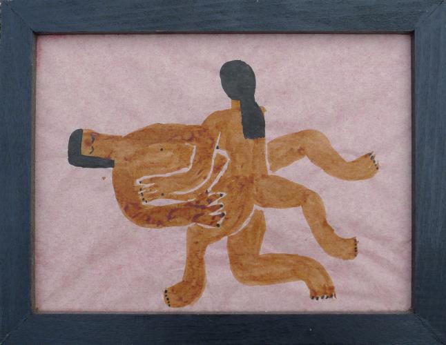 Mit Chrigi 1997 Tusche auf Papier und Holz 21×27 cm (c) Andrea Muheim